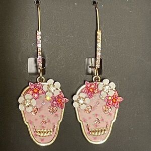 Betsey Johnson Floral Skull Dangle Earrings